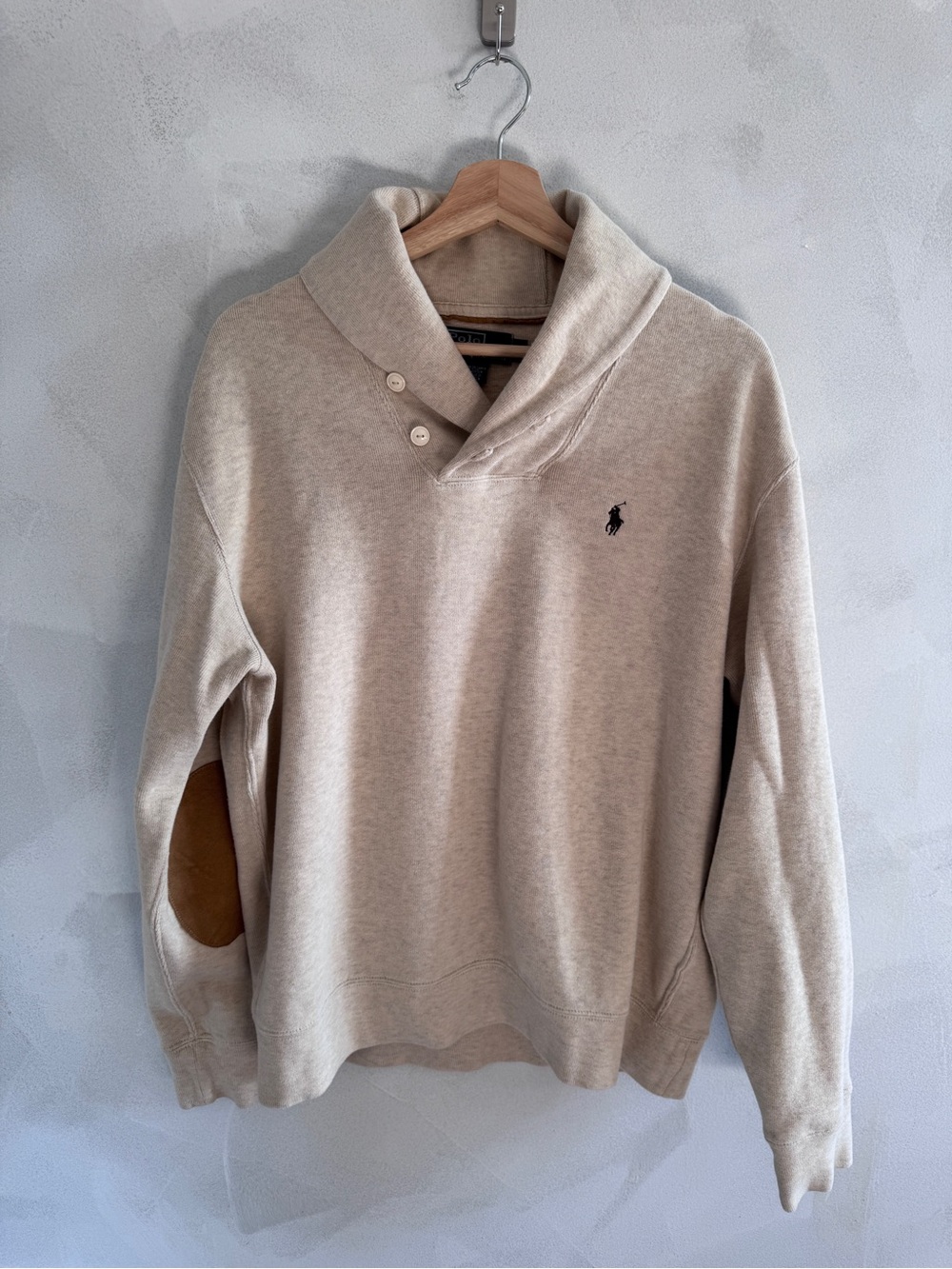 Ralph Lauren - Men’s Shawl-Collar Pullover - Cream with Brown Elbow Patches